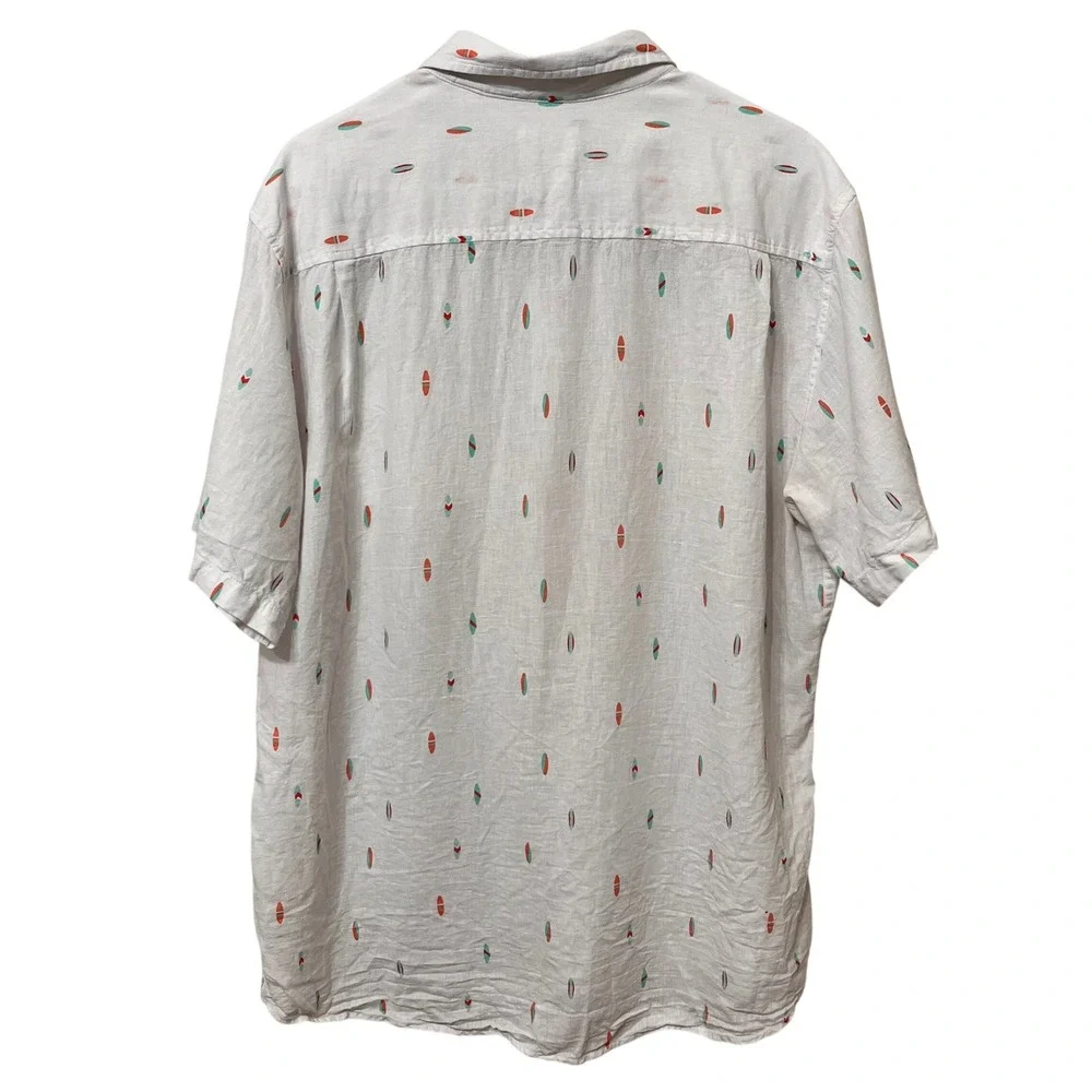 Weatherproof Vintage‎ Mens XL White Surfboard Print Linen Blend Shirt